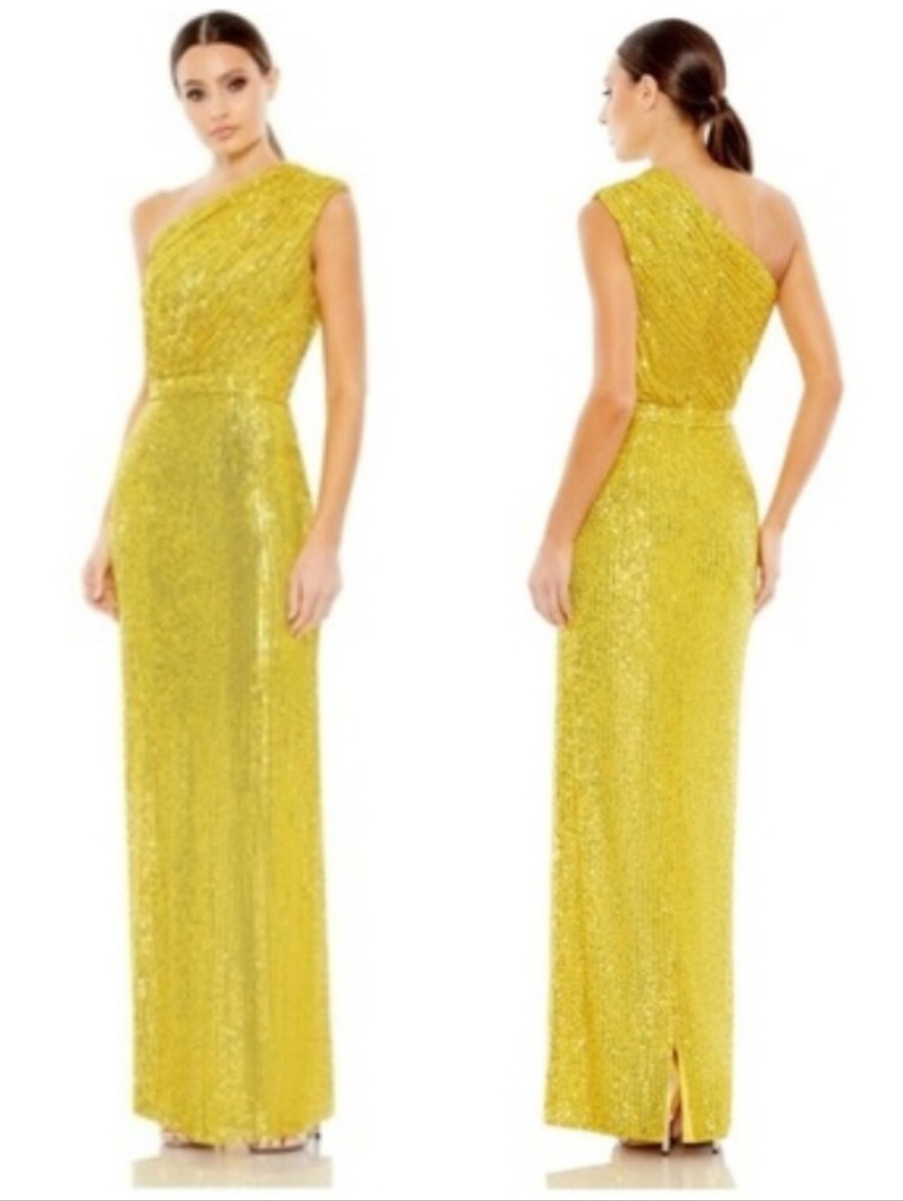 IEENA For MacDuggal Yellow One-Shoulder Sequin Evening Gown Sz 16